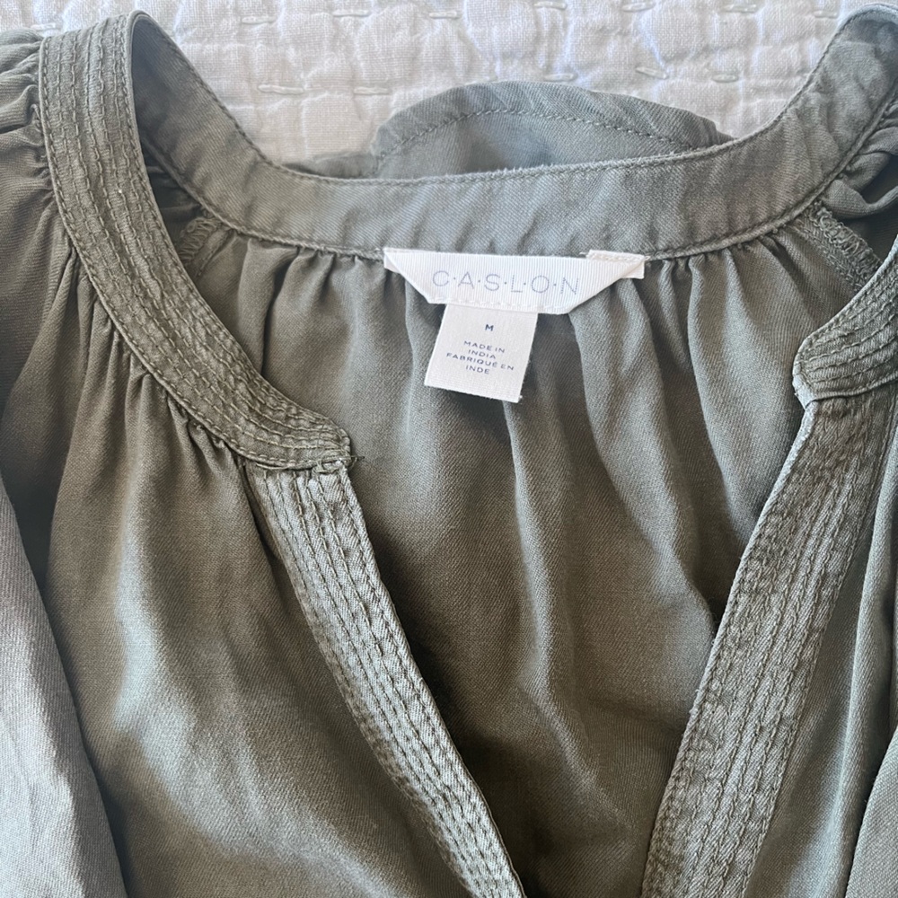 Olive Green Button-Front Tiered Midi Dress with Belted Waist - Picture 6 of 8